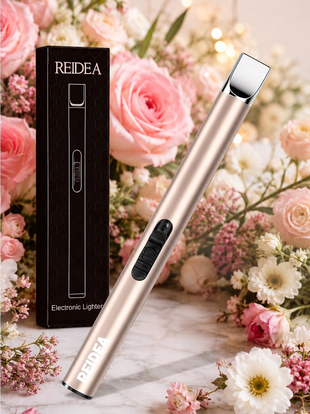 Champagne Gold Arc Windproof Flameless Electronic Lighter Slim USB Rechargeable